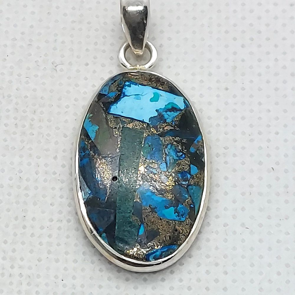 Sterling silver malachite turquoise copper pendant 925